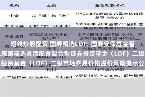 短线炒股配资 国寿精选LOF: 国寿安保基金管理有限公司关于国寿安保策略精选灵活配置混合型证券投资基金（LOF）二级市场交易价格溢价风险提示公告